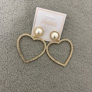 Gold Heart Earrings with Pearl Accent